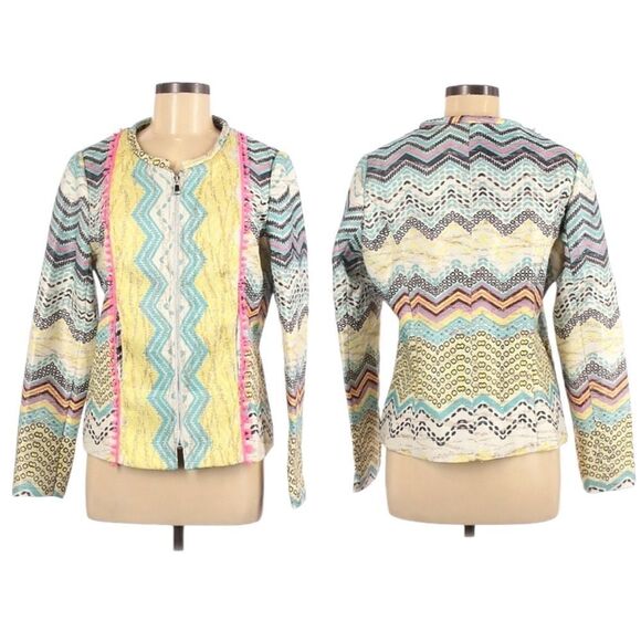 NWT MOLLY BRACKEN Striped Chevron Jacket L - Picture 1 of 7